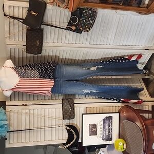 AMERICAN FLAG DESIGN flair leg jeans